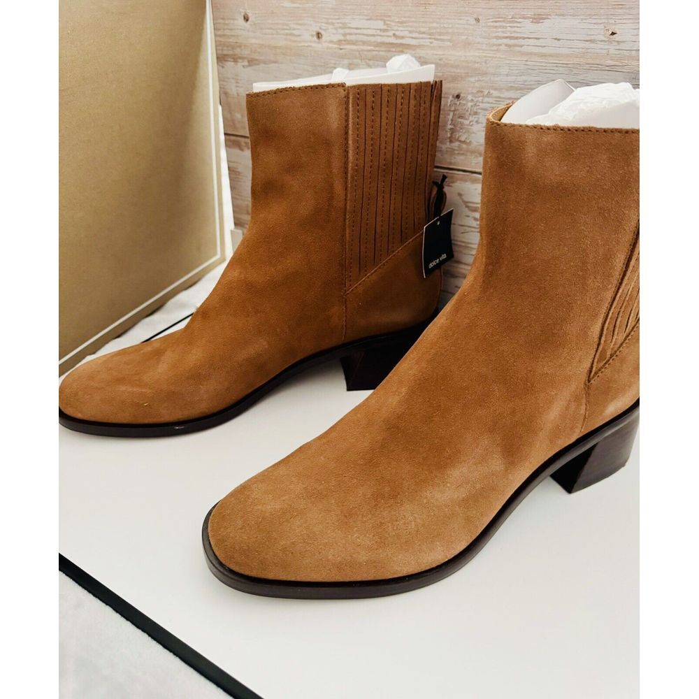 Dolce Vita - Waterproof Camel Suede Ankle Boots/ Pleated Side‎ and Block Heel